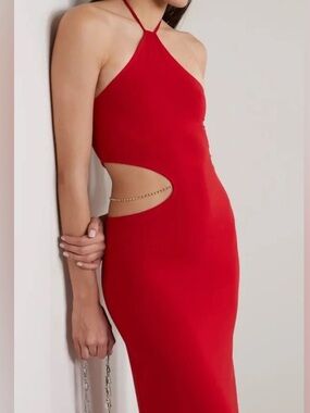 Reformation Red Halter Cutout Midi Dress with Chain Waist